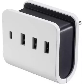 VOLTCRAFT VC-11374055 USB lādētājs kontaktligzdā ar 4 USB-A un 1 USB-C portu, 4.8 A