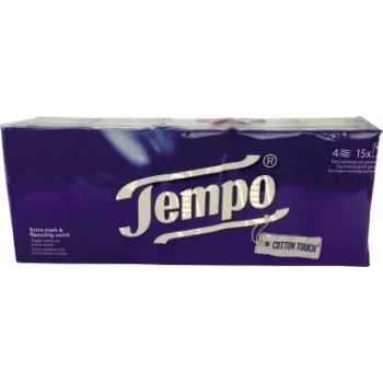 Tempo Classic 4-kārtu kabatas salvetes, baltas, 15 x 10 salvetes