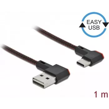 USB 2.0 kabelis Type-A vīrišķais uz USB Type-C vīrišķais leņķveida pa kreisi/pa labi 1m melns DeLOCK 85281
