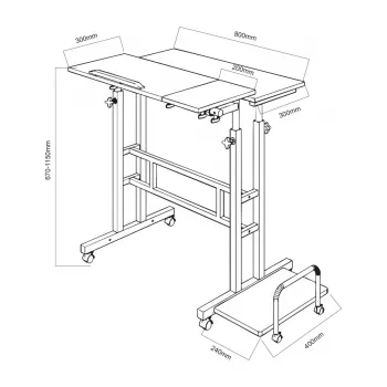 Maclean MC-124 W mobilais laptopa galds, balts, 80x60 cm, 50 kg, augstums 67-115 cm