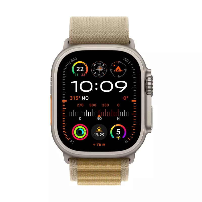 Apple Watch Ultra 2 GPS + Cellular 49mm dabīga titāna korpuss ar Alpu siksniņu - vidējs (MX4F3FD/A)