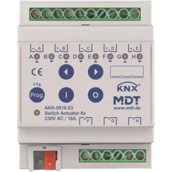 MDT AKK-0816.03 pārslēgšanas izpildmehānisms 8-kanālu, 4TE, REG, 16A, 70µ