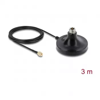 Antenas magnētiskā pamatne DELOCK ULA100 — 1×N ligzda uz 1×RP‑SMA spraudni, 3 m kabelis, āra, melna