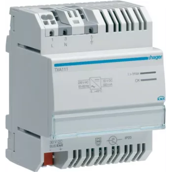 Barošanas avota transformators Hager TXA111, 230 V AC ieeja, 30 V DC izeja, 0,32 A, pelēks