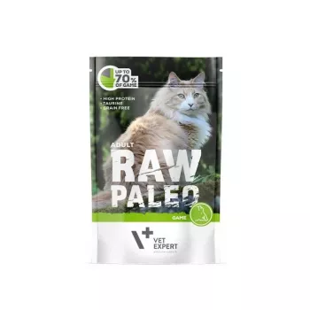 Slapjā barība kaķiem VETEXPERT RAW PALEO Adult Brieža gaļa 100 g — graudus nesaturošs vienas porcijas maisiņš