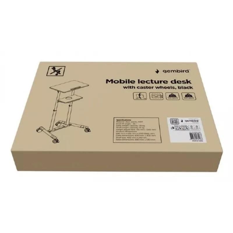 Stāvgalds Gembird TVS-DESK-01-BK Melns 20 kg 1110-1345 mm