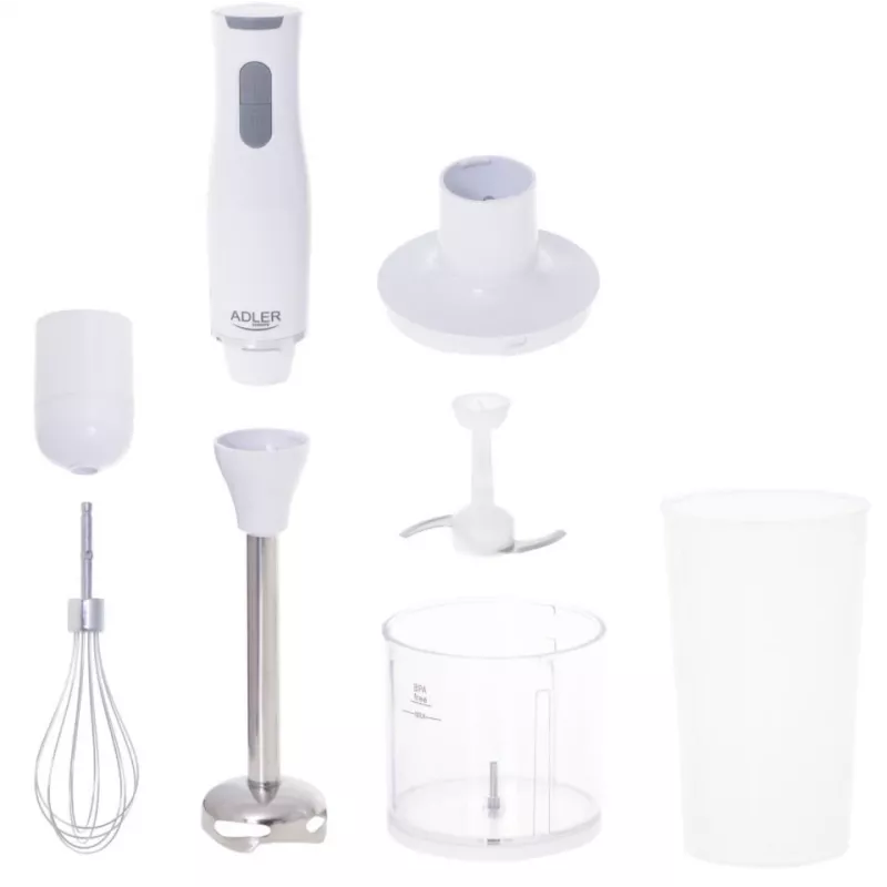 Adler AD 4620 rokas blenderis ar piederumiem, 800 W, 2 ātrumi, smalcinātājs 450 ml, mērtrauks 750 ml, putotājs, balts