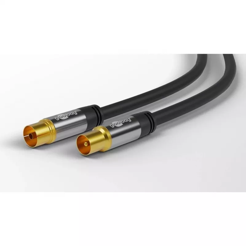 Goobay TV antennas kabelis (135 dB tips), 4x ekranēts, 2 m, melns - apzeltīts, Koax ligzda > Koax spraudnis (70367)