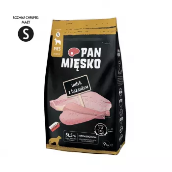 Sausā suņu barība Pan Miesko Tītars ar Fazānu S 9 kg — Pieaugušiem maziem suņiem, Viena dzīvnieka olbaltumviela, Pilnvērtīga barība