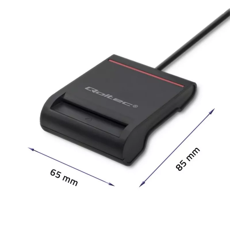 ID kartes skeneris QOLTEC Smart chip ID card scanner — USB, melns, 84.5×65×16 mm, 63 g