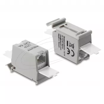 DELOCK Cat.6A RJ45 savienotājs dubultā ligzda-ligzda DIN sliedei, pelēks