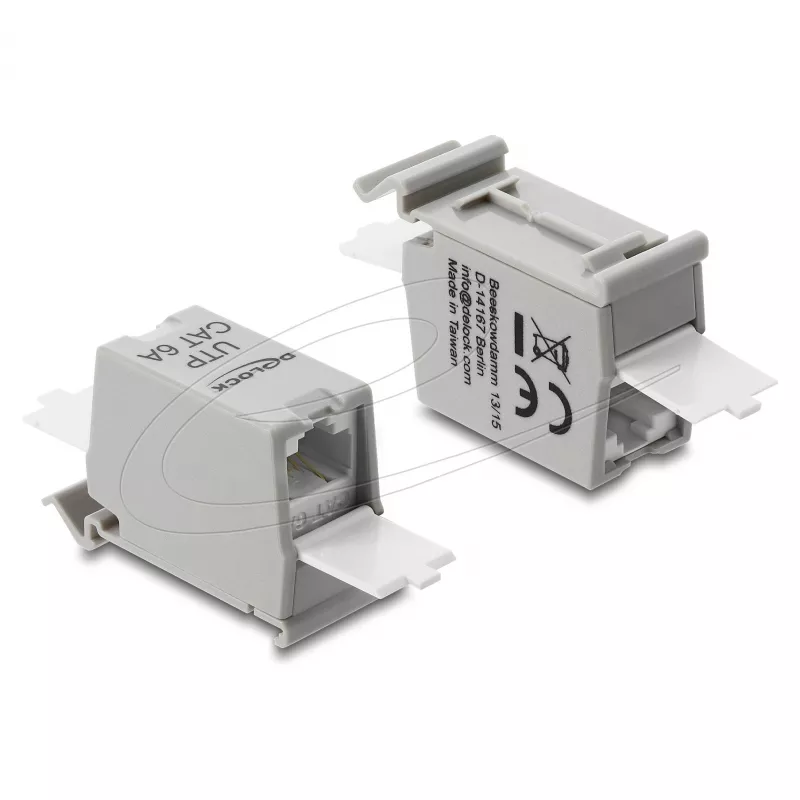DELOCK Cat.6A RJ45 savienotājs dubultā ligzda-ligzda DIN sliedei, pelēks