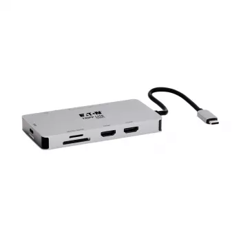 Eaton Tripp Lite USB-C Dokstacija, Divi Displeji - 4K 60 Hz HDMI, USB 3.2 Gen 1, USB-A Hubs, GbE, Atmiņas Karte, 100W PD Uzlāde, Pelēka