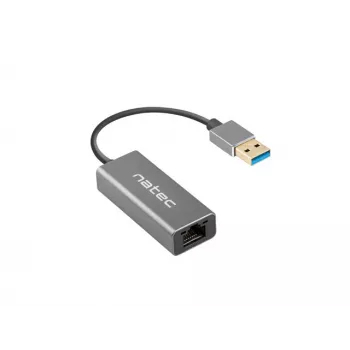 USB centrmezgls NATEC Cricket USB 3.2 Gen 1 Type-A ar RJ-45 Ethernet 1000 Mbit/s, alumīnija korpuss, melns