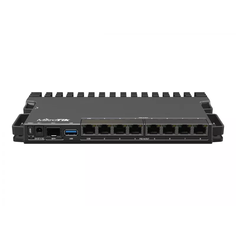 Vadu maršrutētājs MikroTik RB5009UPR+S+IN — 8x RJ-45 PoE porti, 2.5GbE, SFP+ slots, RouterOS