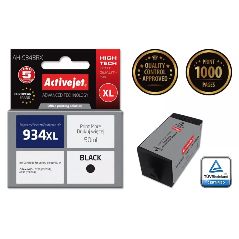 Activejet AH-934BRX tinte (aizstāj HP 934XL C2P23AE; Premium; 50 ml; melna)