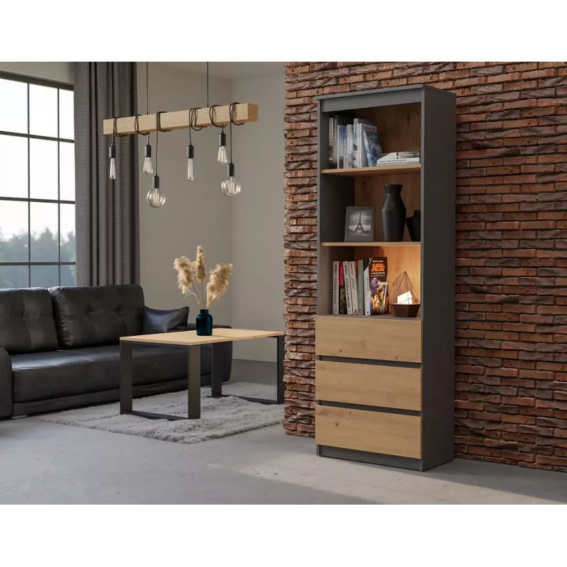 Biroja grāmatplaukts top e shop RS-60 ANT/ART KPL — 3 plaukti, skaidu plātne, 600×350×1800 mm