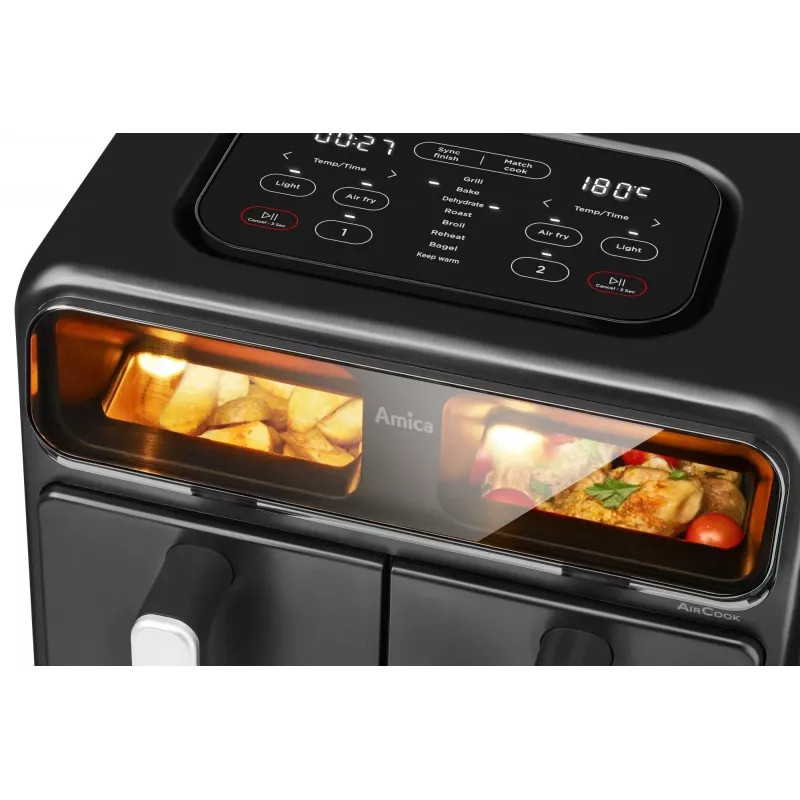 Amica AFM 7020 divu groziņu gaisa friteris, 8 l, 2400 W, melns