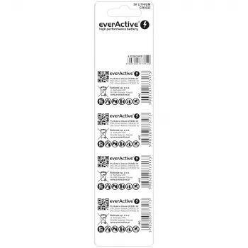 Litija baterija everActive CR3032, 3V, 580 mAh, monētas tipa, 4 iepakojumā