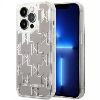 Karl Lagerfeld KLHCP14XLMNMS iPhone 14 Pro Max 6.7 cietais maciņš sudrabs / sudrabs Liquid Glitter Monogram