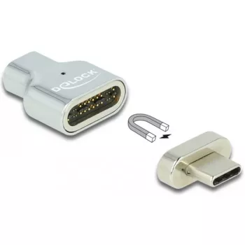 DeLOCK USB-C magnētiskais adapteris - USB-C (vīrišķais) magnētisks uz USB-C (sieviešu) - USB 3.2 Gen 2 / Thunderbolt 3 - 4,5 A - 8K atbalsts - Sudrabs (66433)
