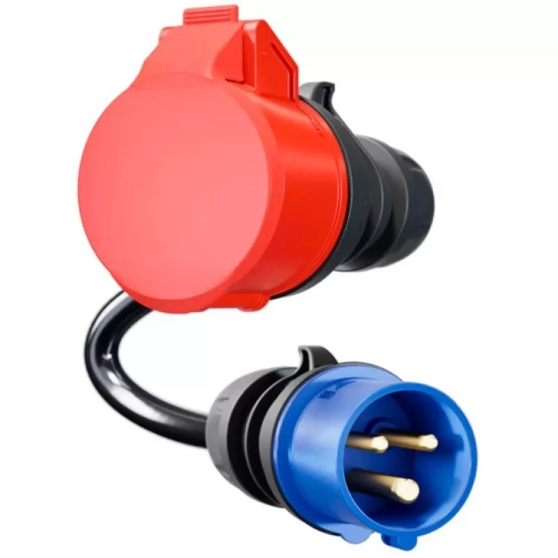 go-e CH-04-31 adapteris Gemini flex 11 kW, CEE sarkans 16 A trīsfāzu uz CEE zilu 16 A, IP55, 0,3 m, melns
