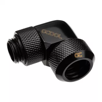 Alphacool Eiszapfen 13mm cietās caurules skrūvējams savienotājs 90° grozāms G1/4 - leņķa kompresijas savienotājs šķidruma dzesēšanas sistēmai - dziļi melns