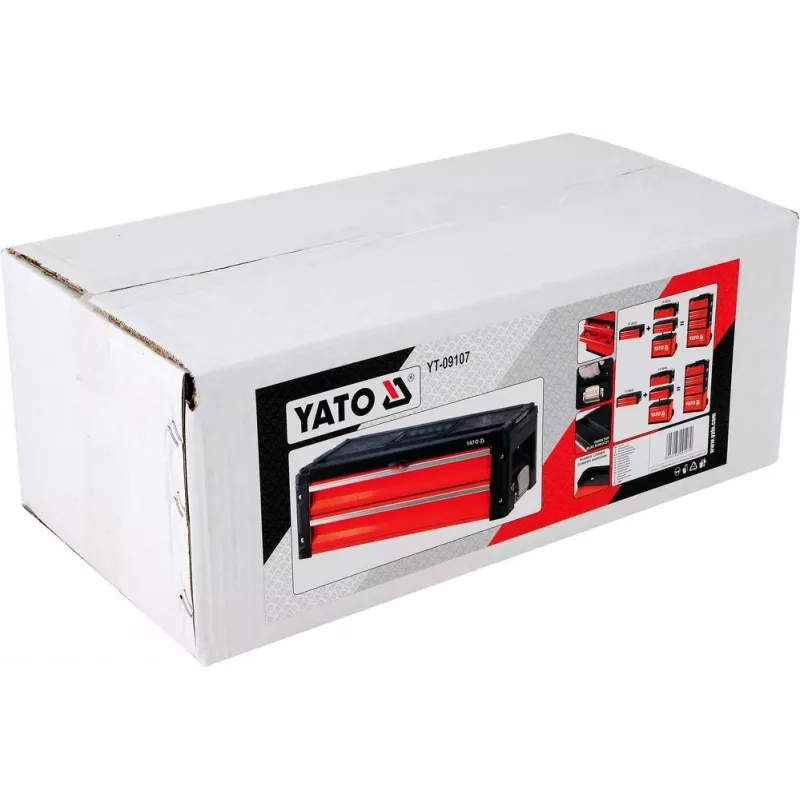 Instrumentu kaste YATO YT-09107 metāla 495x252x180 mm, melna/sarkana, 6 kg, 2 nodalījumi, slēdzama