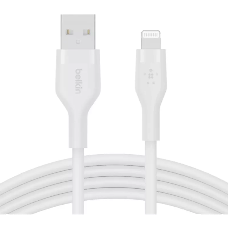 Belkin Cbl Scicone USB-A LTG 2M balts silikona kabelis USB-A uz USB-C/Lightning