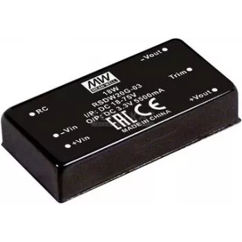 Strāvas pārveidotājs/invertors Mean Well RSDW20G-15 20 W, ieeja 18–75 V, izeja 15 V, RoHS