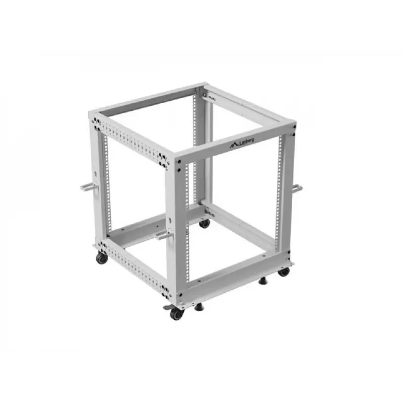 LANBERG 19 collu atvērtais statīvs 12U, regulējams dziļums 600–1100 mm, pelēks