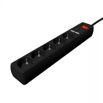 Gembird SPG5-U2-5-02 Strāvas sloksne ar USB lādētāju, 5 kontaktligzdas, 1,5 m, 2x USB, melna