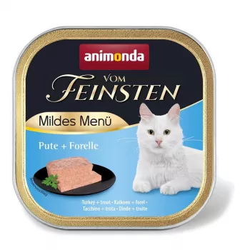 Slapjā kaķu barība Animonda Vom Feinsten Tītars un Forele Mild Menu 100 g — bezgraudu, 81% mitrums, 11,2% olbaltumvielas