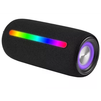 Pārnēsājams stereo skaļrunis TRACER Stripe Black — 10 W RMS, Bluetooth/Vadu, USB-A & USB-C, MicroSD, iebūvēts akumulators (līdz 5 h)