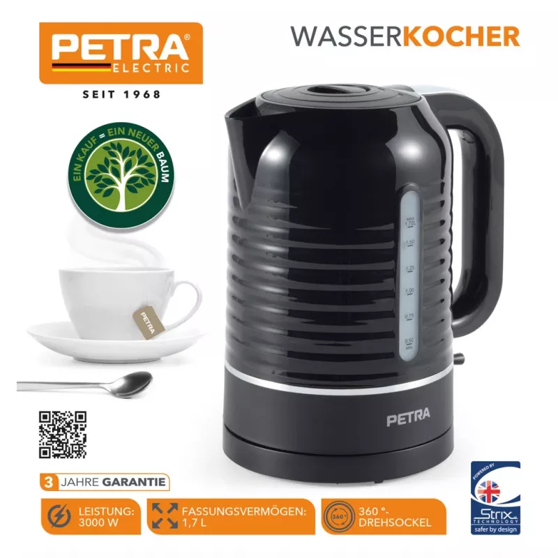 Elektriskā tējkanna Petra 1.7L 3KW Melna
