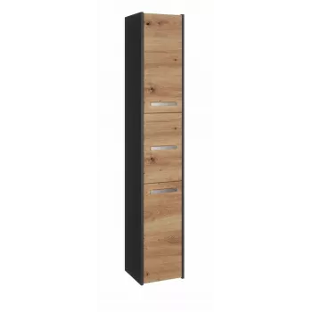 Brīvi stāvošs vannas istabas skapis ar ozola rāmi S33 — 6 plaukti, antracīts/Artisan
