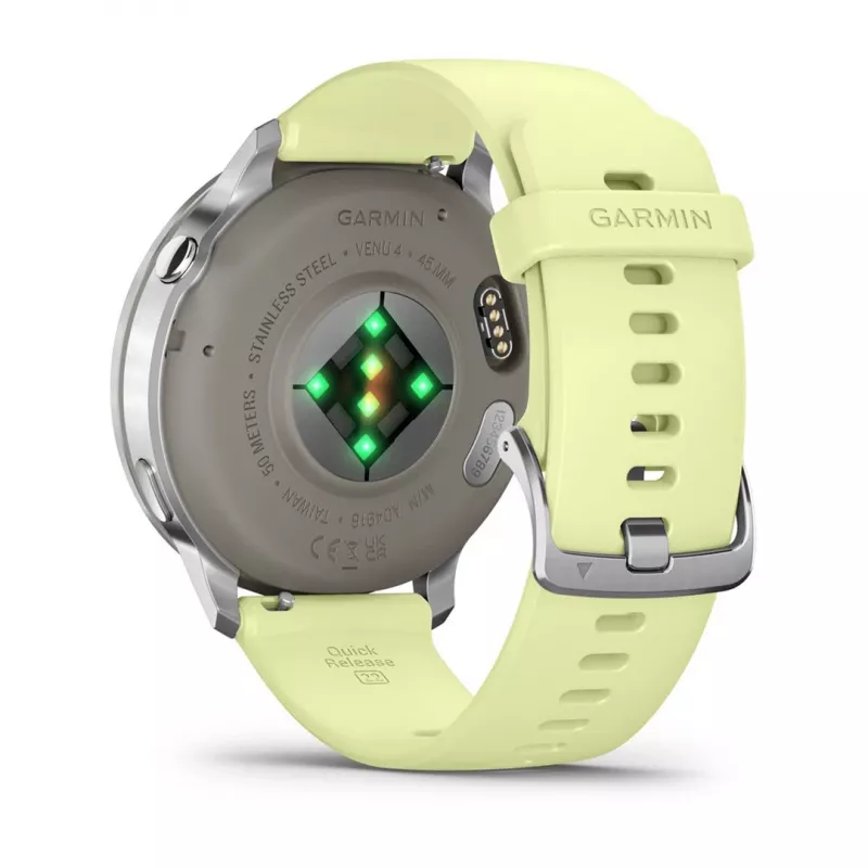 Garmin Venu 4 45 mm 010-03014-02 viedpulkstenis (sudraba, citronkrāsas silikona siksniņa)