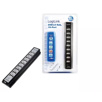 LogiLink UA0096 USB 2.0 centrmezgls 10 porti 480 Mbit/s Melns