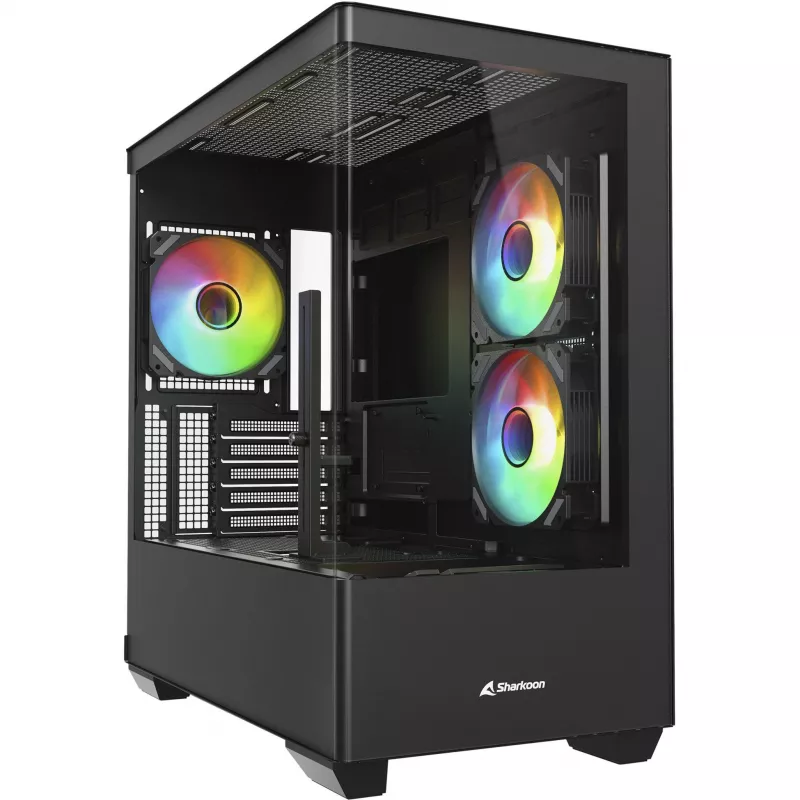 PC korpuss Sharkoon Elite Shark CM100 Tornis Micro-ATX, bez barošanas bloka, melns
