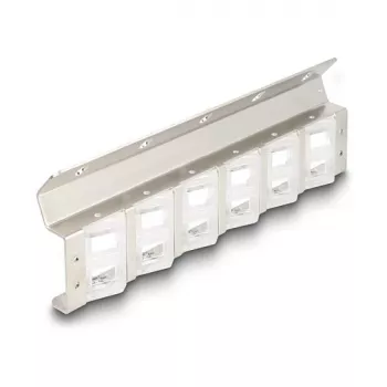 Keystone turētājs 12 portu, pagriežams, 10 collu un 19 collu statīvam/sienai, DELOCK 67040, metāls/plastmasa, sudrabs, 77×222×27 mm