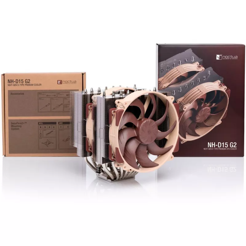 Gaisa dzesētājs Noctua NH-D15 G2 — divu ventilatoru 140 mm CPU dzesētājs, varš, 12 V, 1500 RPM max, saderīgs ar LGA 1150/1151/1155/1156/1200/1700 un AM4/AM5