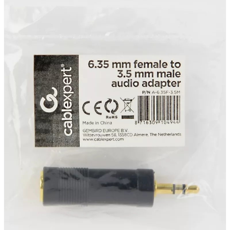 Cablexpert A-6.35F-3.5M audio adapteris 6.35 mm ligzda uz 3.5 mm spraudni