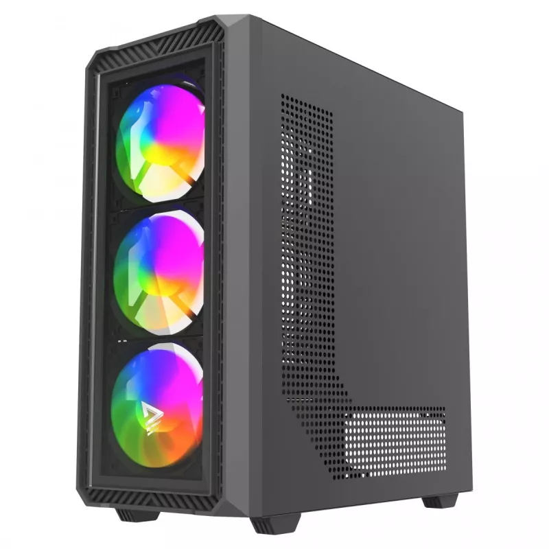 Datora korpuss Savio Noctis Glass RGB Cube, ATX/Micro-ATX/Mini-ITX, rūdīta stikla priekšpuse, RGB ventilatori, melns