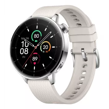 Viedpulkstenis ONEPLUS OnePlus Watch 3 43mm, 1.32 collu AMOLED 466×466, titāns/sudrabs, balta gumijas siksniņa, GPS, Wi‑Fi