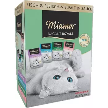Miamor Ragout Royale Adult Mix mērcē 12x100g paplātes — slapjā barība pieaugušiem kaķiem