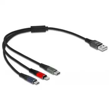 USB lādēšanas kabelis DeLOCK 3 in 1 Type-A uz Lightning, Micro USB, USB Type-C 30 cm