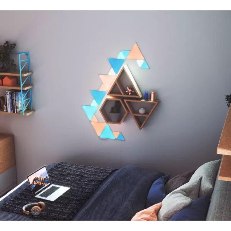 Nanoleaf NL47-0002TW-9PK trīsstūrveida LED paneļu gaismas komplekts — 9 RGB sienas paneļi, balts