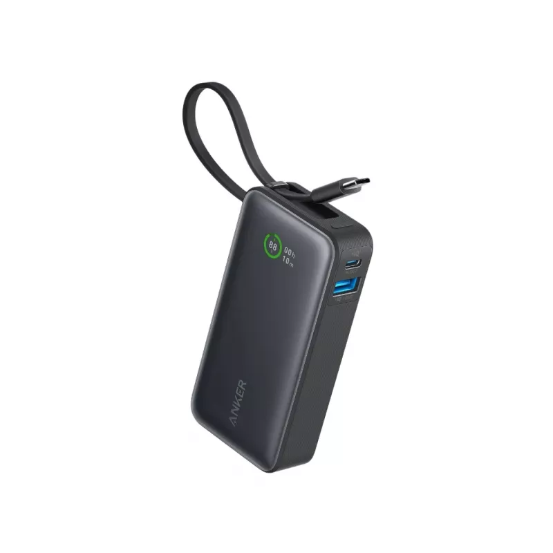 Anker Powerbank 545 NANO 30W 10000mAh ar iebūvētu USB-C kabeli, melna