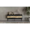 TV skapis INSERTO 3D 143.5x40x61.5 cm melns ar LED, skaidu plātnes virsma