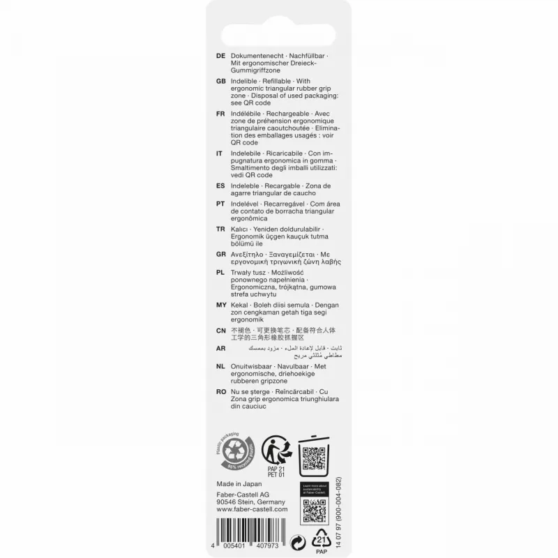 Faber-Castell 14079 Iznākamā lodīšu pildspalva ar klipsi, melna/zaļa/zila, 2 gab.